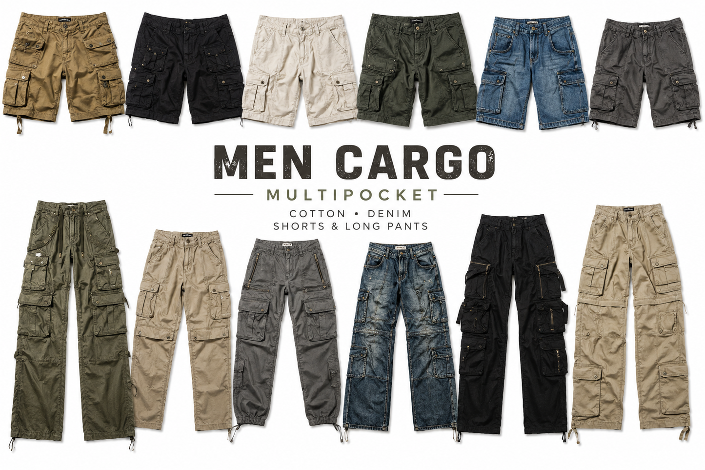 Men cargo pants short and long A multipocket
